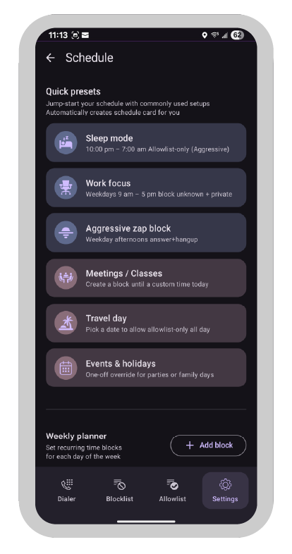 Mockup showing quiet hours schedule